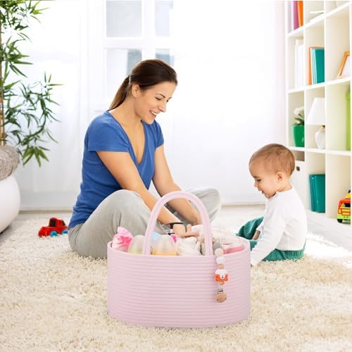 COMSE Baby Diaper Caddy and Large Laundry Basket, Large Blanket Baskets, Laundry Hampers, Cotton Rope Baskets, Toy Baskets, Clothes Baskets - Image 3