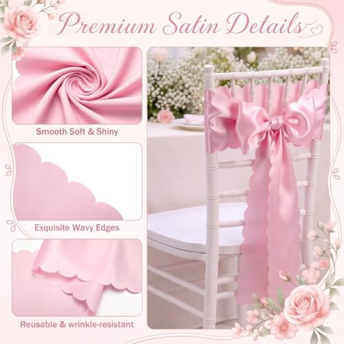 50 Pcs Pink Satin Chair Sashes Bows, 7 x 108 Inch - Image 3