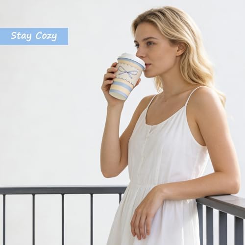 50 Pack 16oz Blue Bow Disposable Coffee Cups with Lids & Sleeves – Premium Paper for Mother's Day,Baby Shower,Birthday,Wedding,Brunch, Cafés,Party Supplies - Image 4