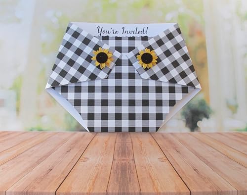10 Diaper Baby Shower Invitations with Sunflower Buttons (Black Plaid) - Image 2