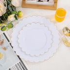 LIYH 120 Pcs White Scalloped Plastic Plates, Gold Disposable Party Plates - Image 2