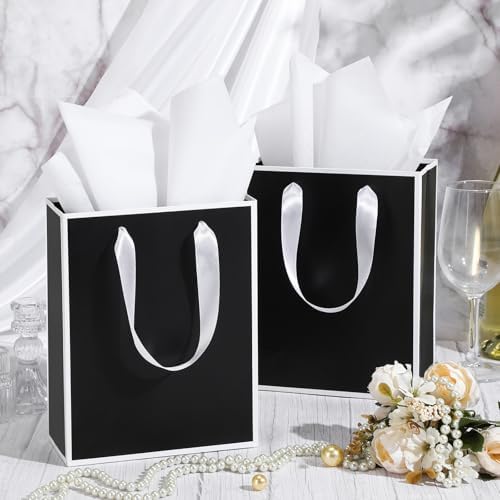 Yeaqee 50 Pcs Metallic Paepr Gift Bags Bulk with Handles,Black White - Image 5