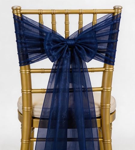 Organza Navy Blue Chair Sashes 50 Pack 7x108 inches Sheer Chair Bows for Wedding Party Birthday Banquet Hotel Restaurant Bridal Shower Baby Shower Event Decorations Tulle Chairs Knots Ties by WENSINL