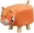 Animal Shaped Children's Footstool, Orange Tiger Ottoman with Wooden Legs, 11.8 x 9.8 x 9.8 in for Entryway and Playroom by JISADER