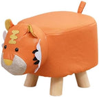 Animal Shaped Children's Footstool, Orange Tiger Ottoman with Wooden Legs, 11.8 x 9.8 x 9.8 in for Entryway and Playroom by JISADER