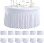 12 pk Round Spandex Tablecloths for 60inch Table, Stretchy Wrinkle Free 120inch Fitted 5FT Round Table Cloths Cover with Skirt for Wedding Party Birthday Banquet Engagement by Htper