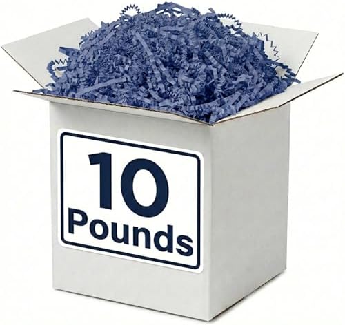 BOX USA Navy Blue Crinkle Paper Filler (10lb) - Shredded Paper for Basket Stuffing, Shipping, Packaging, Confetti, Crafts & Holidays - Crinkle Cut by BOXUSA
