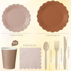 Yaomiao 175 Pcs Boho Party Supplies Brown Paper Plates Cups Napkins Set - Image 2