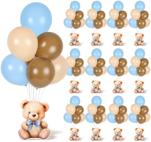 12 Sets Bear Baby Shower Balloon Stand Kit for Table Boy Baby Shower with Balloon Centerpieces Decorations for Blue Teddy Bear Theme Gender Reveal Birthday Party Table Decorations Supplies by Unknown