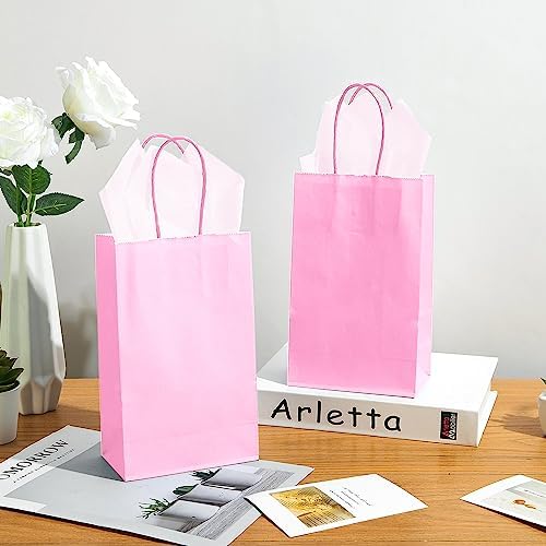 DjinnGlory 100 Pack Small Sized Pink Paper Gift Bags with Handles Bulk for Small Business, Boutiques, Baby Showers, Party Supplies, Retails, 9x5.5x3.15 Inch - Image 4