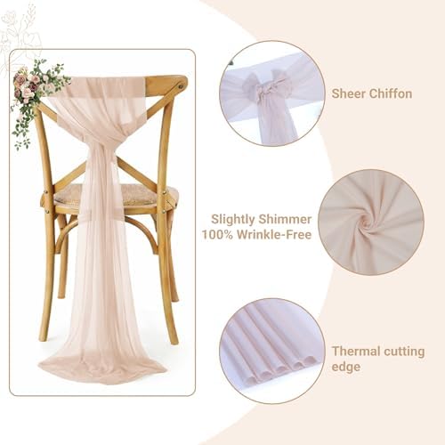 MDS Pack of 125 Chiffon Chair Sashes for Wedding & Event Décor - Nude - Image 3