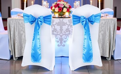 MDS® Pack of 200 Satin Chair Sashes for Wedding & Events – Blue - Image 2