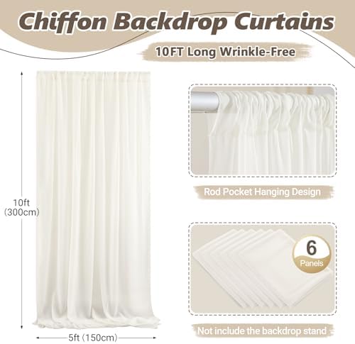 30ft x 10ft Beige Backdrop Curtains, Wrinkle-Free Sheer Chiffon Fabric Photo Backdrop Drapes for Wedding Arch Party Ceremony Stage Photography Decorations - Image 2