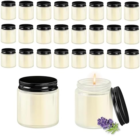 ACITHGL 24 Pcs 4oz Mini Mason Jar Candles Small Lavender Scented Candles Bulk Aromatherapy Ideal Souvenir Favors for Wedding Birthday Party (Black, 24) by ACITHGL