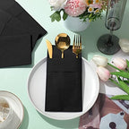 Cindeer 150 Pcs Black Linen Dinner Napkins with Built in Flatware - Image 6