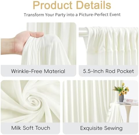 10x10ft Ivory Photo Backdrop Curtains for Parties Wedding Wrinkle Free Polyester Photoshoot Curtains Drapes Backdrop for Birthday Baby Shower Graduation Stage Photography Background 2 Panels 5x10FT - Image 6