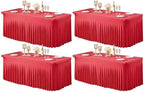 4 Packs Red Table Clothes for 6 Foot Rectangle Tables, Wrinkle Resistant Stretch Spandex Table Covers Fitted Tablecloth with Skirt for Valentines Event Banquet Wedding Birthday Party by PartyTalk