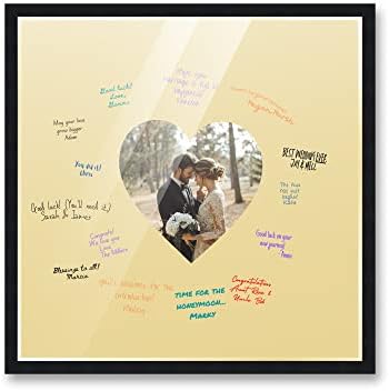 Poster Palooza 24x24 Black Autograph & Signature Picture Frame With Yellow Heart Opening Photo Mat for 8x8 Pictures - With Pens, UV Acrylic & Foamboard Backing by PosterPalooza