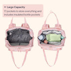 BabbleRoo Diaper Bag Backpack - Baby Essentials Travel Tote - Multi Function Water Resistant Diaper Bag, Travel Essentials Baby Bag with Changing Pad, Stroller Straps & Pacifier Case - Pink Birdy - Image 3