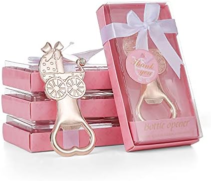 18pcs Bottle Openers for Baby Shower Favors Gifts, Bridal Baby Shower Decorations Souvenirs, Poppin Bottles Openers with Exquisite Gifts Box Used for Baby Party (Pink-Baby Carriage, 18) - Image 3