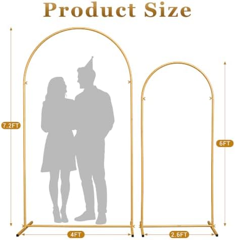 2 Pack Gold Metal Arch Backdrop Stand(7.2FT/6FT),Easy-Install Balloon Arch - Image 3