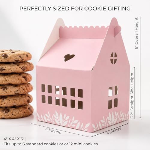 Karentology 30 Pcs Cottage House Cookie Boxes with Window & Business Card Holder, Blush Pink, 4 x 4 x 6 in Bakery Gift Boxes for Treats, Desserts, Party Favors & Realtor Pop By Gifts - Image 4