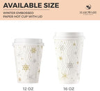 12oz Christmas Disposable Coffee Cups with Lids White Snowflake Winter Togo - Image 6