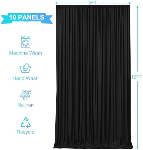 50ft x 12ft Black Backdrop Curtains Wrinkle Free Backdrop Curtain for Wedding Parties Black Fabric Backdrops Drapes Back Drop Cloth Bridal Shower Stage Curtains Wedding Decorations for Reception - Image 6