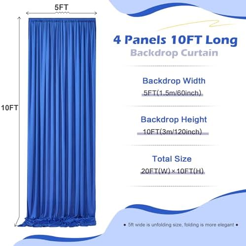 20ft×10ft Wrinkle Free Royal Blue Backdrop Curtain for Parties, 4 Panels 5×10ft Soft Silky Polyester Blue Photo Backdrop Drapes for Boss Baby Birthday Party Wedding Photography Background Cloth - Image 5