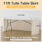 132in Champagne Gold Tulle Table Skirts for Rectangle Tables 8ft 6ft 4ft, 2-Layer Beige Ruffle Tulle Tutu Cloth Table Skirt 11ft for Wedding Party Birthday Baby Shower Cake Dessert(No Table Cover) - Image 5