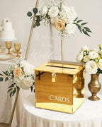 Gold Acrylic Wedding Card Box with Slot and Lock, Metallic Mirror Card Holder for Reception, Graduation, Bridal, Baby Shower, Birthday Party, Classy Golden Decorative Gift Boxes for Money Envelope - Image 5