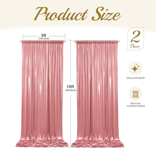 10x10ft Rose Gold Backdrop Curtains Wedding Party Glitter Sequin Curtain Backdrop Fabric Shimmer Drapes Backdrop Bridal Baby Shower Birthday Christmas Photoshoot Background Photography 5x10FT，2 Panels - Image 5