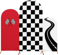3 Pack Racing Theme Checkered Arch Backdrop Cover Set, Red by RimCereal