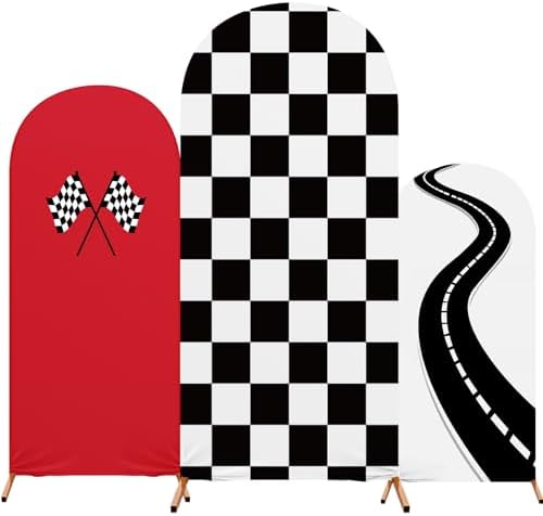 3 Pack Racing Theme Checkered Arch Backdrop Cover Set, Red by RimCereal