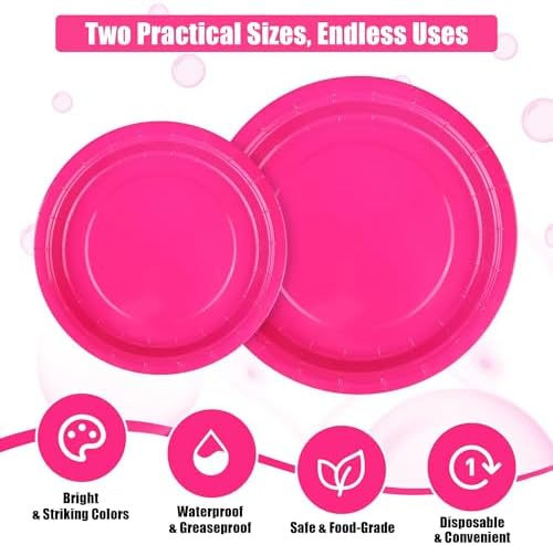 Kochorie 350 Pieces Hot Pink Dinnerware Set, 7 & 9 inch Dessert Paper Plates Cups Napkins Plastic Cutlery Disposable Party Supplies for Birthday Baby Shower Wedding, Serve 50 Guests - Image 3