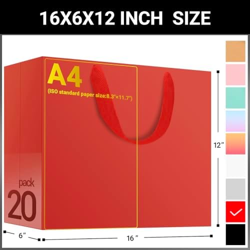 EUSOAR Extra Large Gift Bags, 25pcs 16"x6"x12" Red Thank You Gift Wrap Bags with Handles Bulk, Merchandise Retail Shopping Wrap Paper Business Birthday Party Favor Wedding Shower Bridal Treat Bags - Image 2