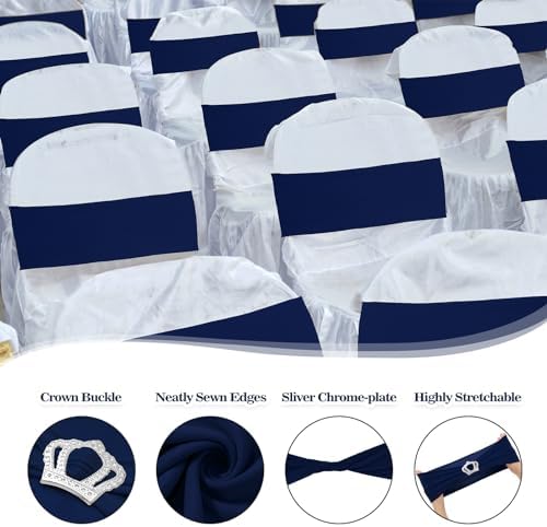 VitalCozy 50 Pcs Stretch Chair Sashes with Crown, Navy Blue - Image 3