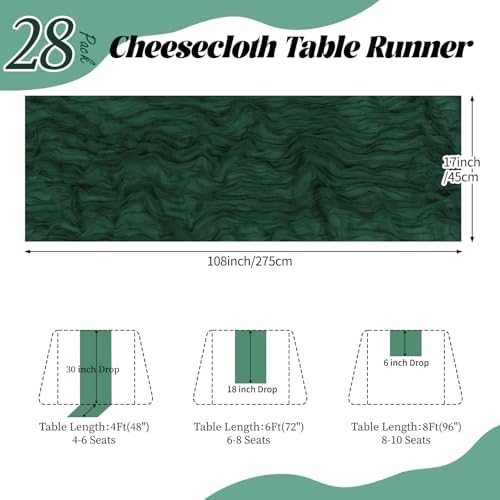 28 Pack Emerald Green Cheesecloth Table Runner 17x108 Inch Semi Sheer Boho Gauze Cheese Cloth Fabric Table Runners, for Wedding Party Baby Shower Birthday Home Decor Garden Farmhouse - Image 2
