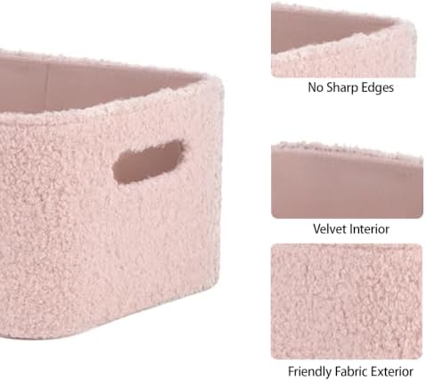 Boucle Nursery Storage Baskets Set of 3, Decorative Nesting Fabric Bins for Shelves, Changing Tables, Dressers and Closets, Baby Toys, Diapers, Clothes, Books, Blankets and Essentials, Pink - Image 4