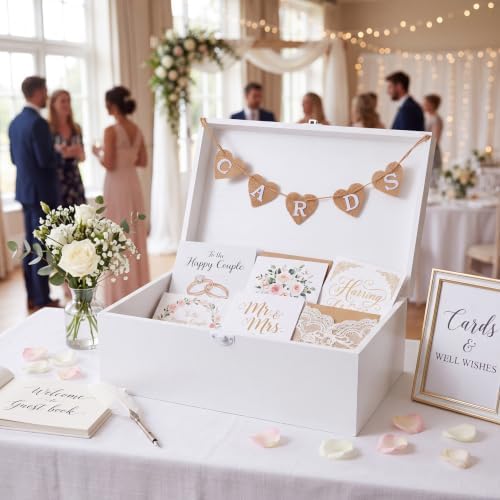 Geelin Wooden Wedding Card Box with Letter Flag Rustic,White - Image 4