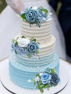 Marriwise 3Pcs Pre-Made Cake Flowers,Light Blue Wedding Cake Decor,Party - Image 3