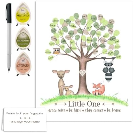 Woodland Baby Shower Fingerprint Tree Set, 8.5x11 Inches, Neutral by MeganHStudio