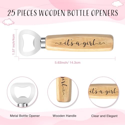 Funnymoom 25 Sets Baby Shower Bottle Opener Favors for Guests It's a Girl Wood Bottle Opener with Thank You Tag and Organza Bag Baby Shower Return Gift for Guests Gender Reveal Party - Image 2