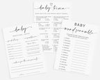 All Ewired Up 150 Piece Minimalist Baby Shower Games for 50 Guests, Trivia, Predictions & Advice, Word Scramble, Thick Card Stock by AllEwiredUp
