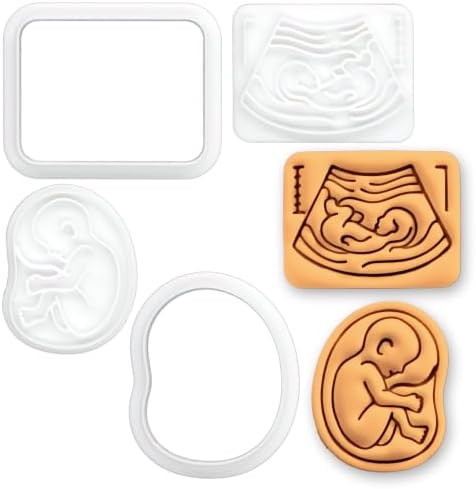 BAKERLOGY Set of 2 Pregnancy Ultrasound & 20 Week Fetal Baby Mini Cookie Cutter & Stamp Sets – Fondant Embossers for Cookies, Cupcakes, Baby Shower, Pregnancy Announcement, OBGYN, Midwife & Doula by Bakerlogy