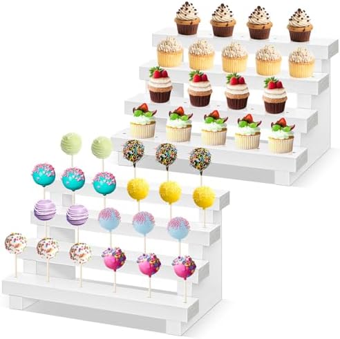 Ameuphercy 2 Pack Wood Cake Pop Stand, 4 Tier Rustic White Lollipop Holder Stand, 44 Holes Cake Candy Dessert Table Display For Wedding, Baby Showers, Birthday, Halloween, Christmas Party - Image 6