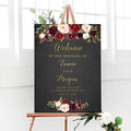 Personalized Burgundy Pink Floral Wedding Welcome Sign, Customized Rehearsal Dinner Couples Shower Anniversary Party Welcome Poster Board Canvas by BlissfulMelodyDesign