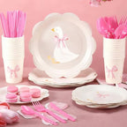 175 Pcs One Silly Goose Party Set, Plates Cups Napkins, Pink - Image 2
