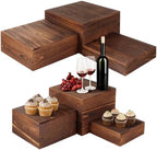 OMISTAR 6 Pcs Wooden Risers Display Stands Set - Rustic Wood Cake Stands, Nesting Display Blocks, Assorted Size Wood Display Shelf for Party Decorations, Jewelry, Figures Collection - Image 2