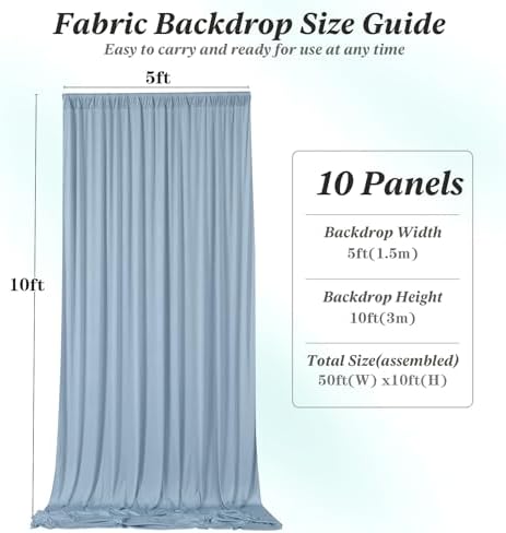 50 ft x 10 ft Wrinkle Free Dusty Blue Backdrop Curtain for Parties, 10 Panels 10ft Polyester Dusty Blue Photo Backdrop Drapes for Graduation Birthday Wedding Party Stage Curtains - Image 7